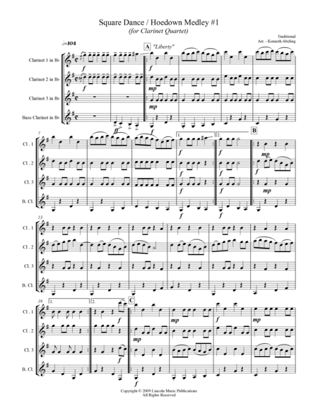 Fiddle Tunes Medley (for Clarinet Quartet)