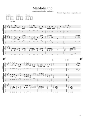 Easy mandolin trio - classical style theme score for beginners