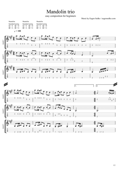 Easy mandolin trio - classical style theme score for beginners image number null