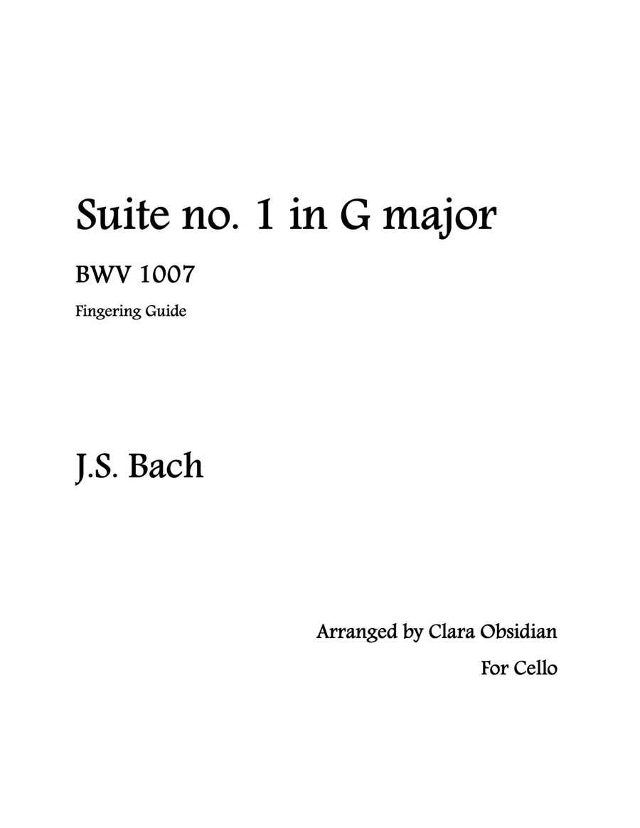 Bach: Cello Suite no. 1 in G Major / Colored Fingering Guide Cello Solo scores gallery preview page 1