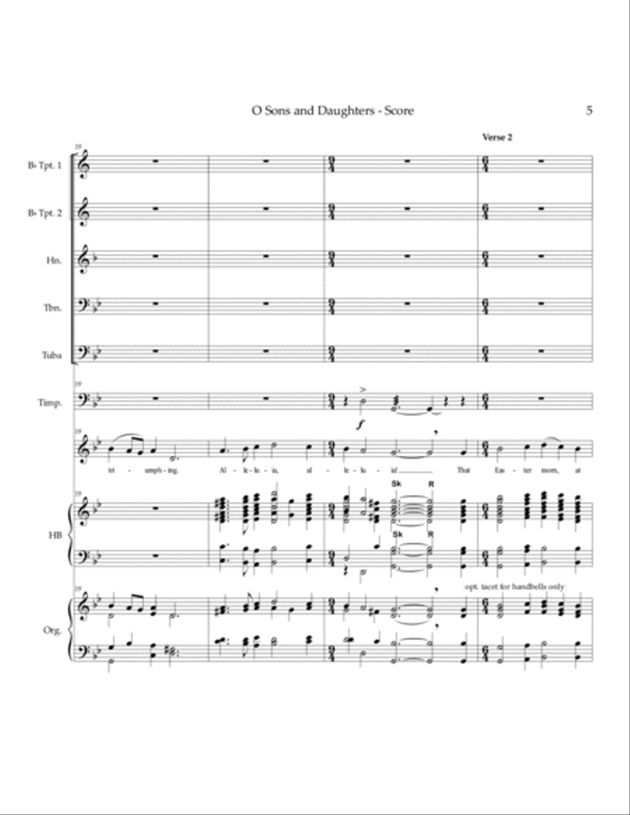 O Sons and Daughters - unison voices, organ, handbells, brass, timpani Unison Choir scores gallery preview page 6