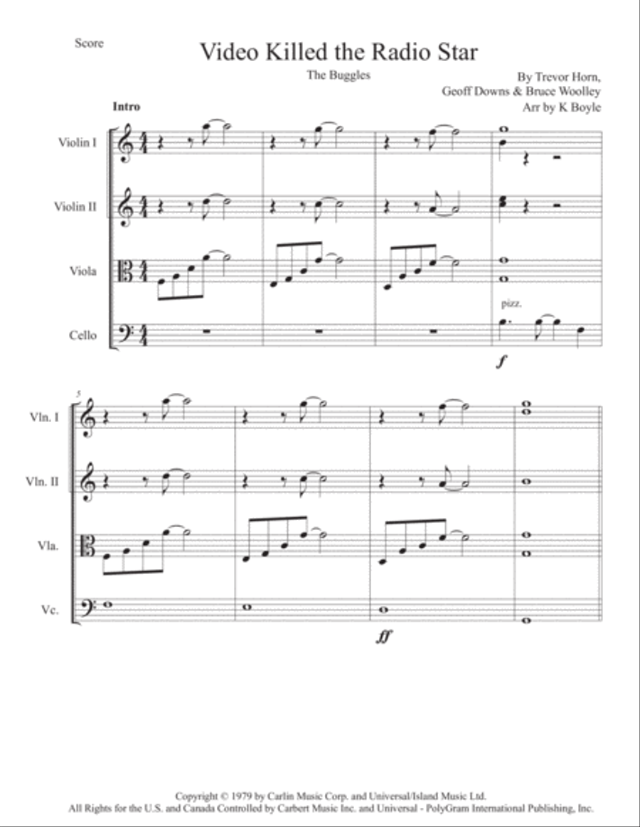 Video Killed The Radio Star String Quartet scores gallery preview page 1
