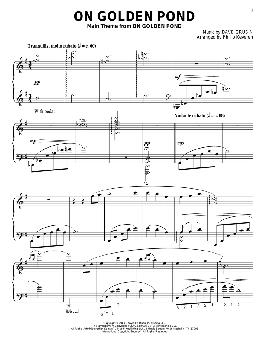 On Golden Pond (arr. Phillip Keveren) Piano Solo scores gallery preview page 1