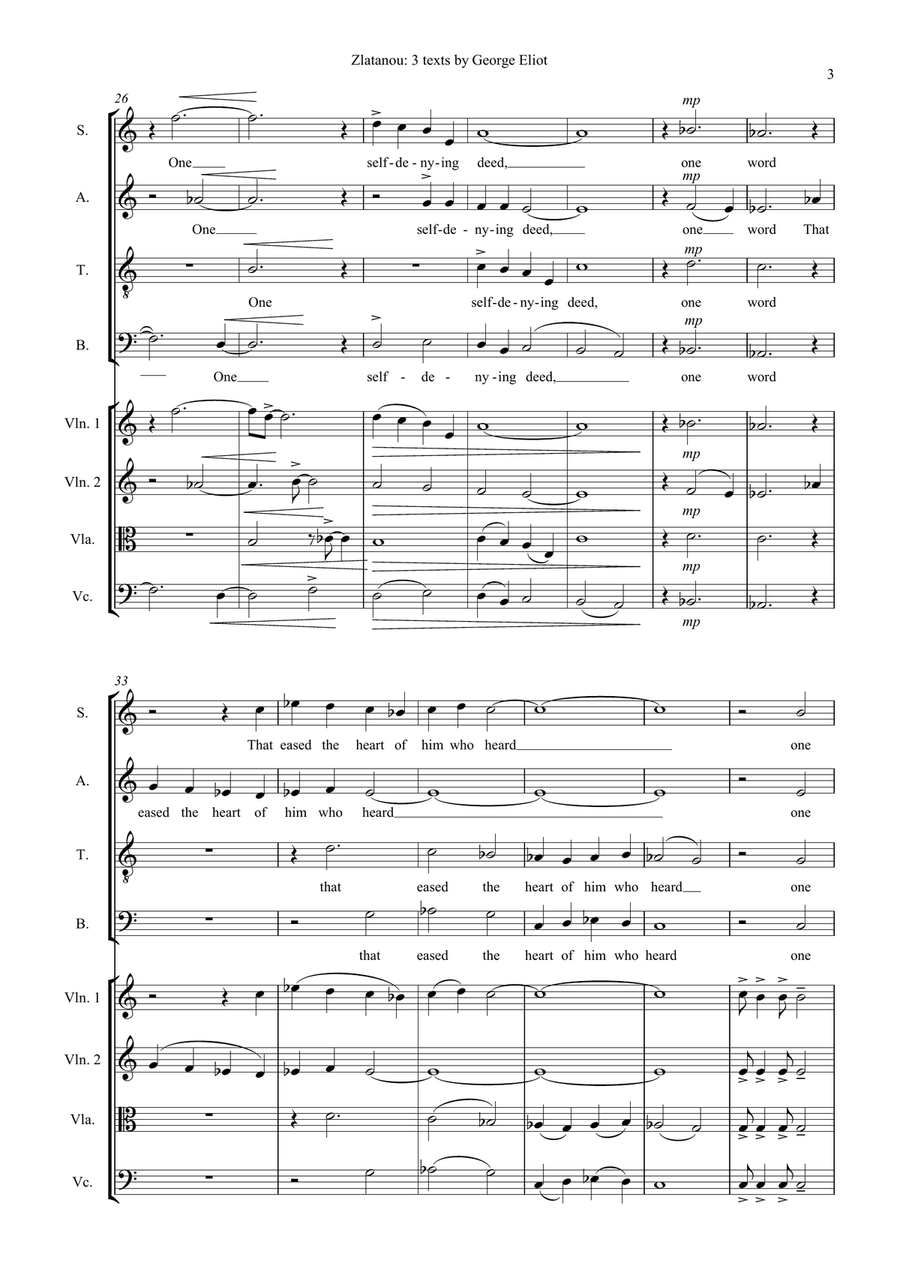 THREE TEXTS BY GEORGE ELIOT, for SATB choir ang strings 4-Part scores gallery preview page 3