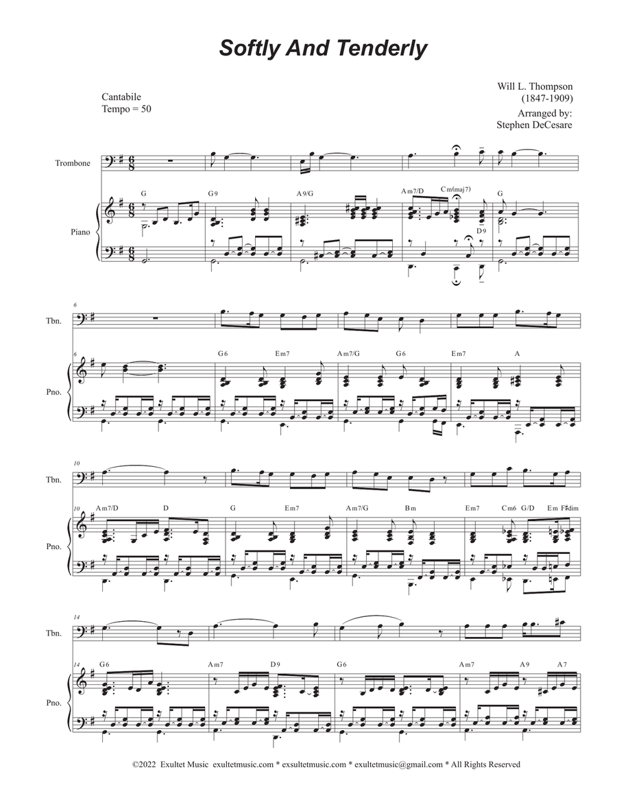 Softly And Tenderly (Trombone solo and Piano) Piano scores gallery preview page 1