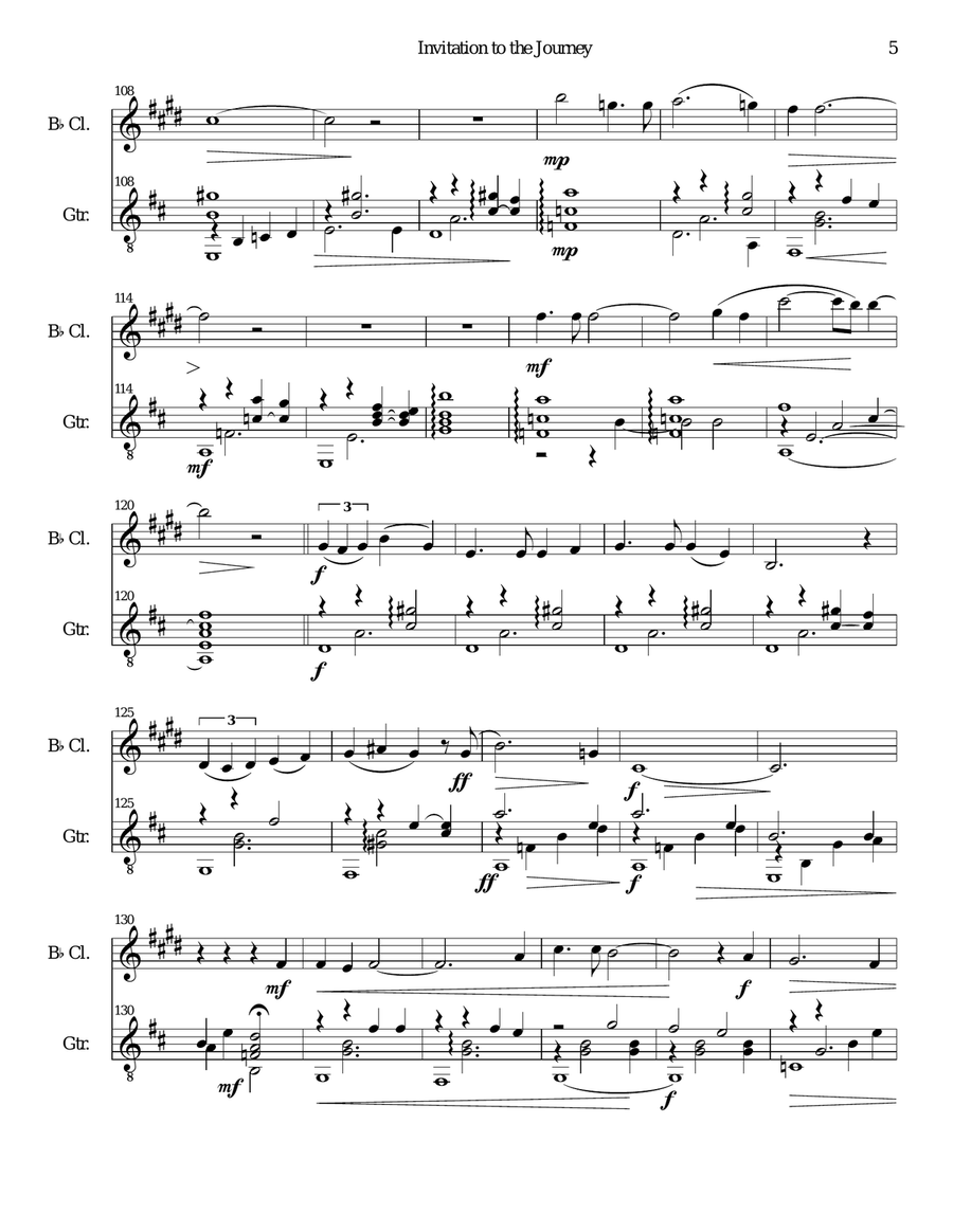 Invitation to the Journey for clarinet and guitar Clarinet scores gallery preview page 5