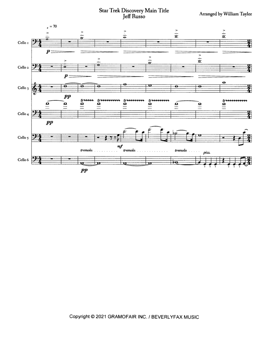 Star Trek: Discovery Main Title Cello scores gallery preview page 1