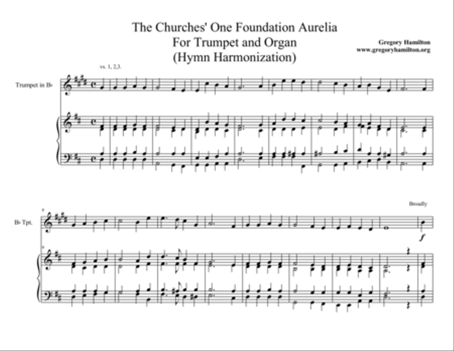 The Church's One Foundation - Aurelia - Trumpet and Organ Trumpet Duet scores gallery preview page 1