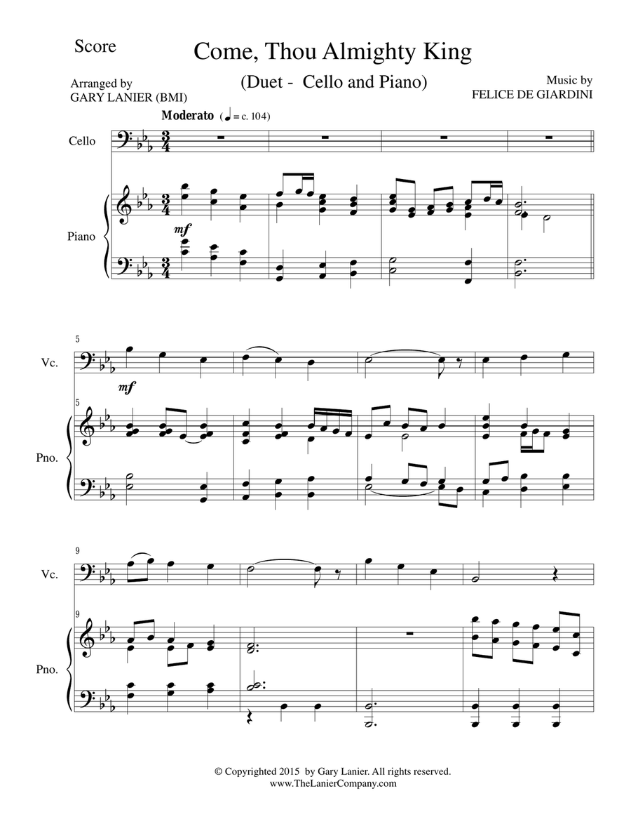 COME, THOU ALMIGHTY KING (Duet – Cello and Piano/Score and Parts) Piano scores gallery preview page 2