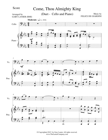 COME, THOU ALMIGHTY KING (Duet – Cello and Piano/Score and Parts) image number null