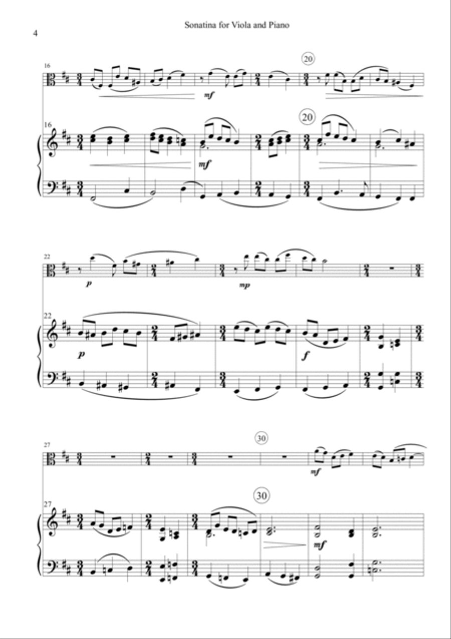 Sonatina for Viola and Piano Piano scores gallery preview page 4