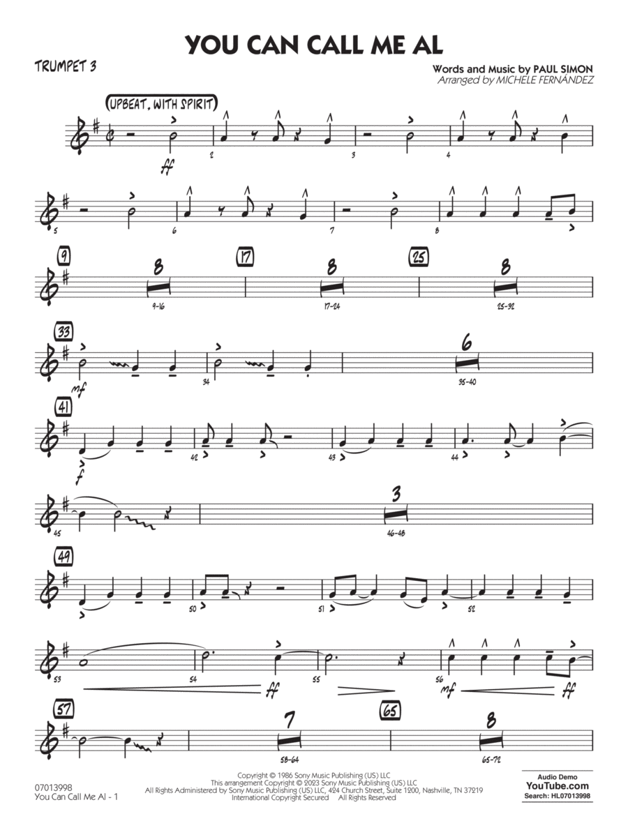 You Can Call Me Al (arr. Michele Fernández) - Trumpet 3 Jazz Ensemble scores gallery preview page 1