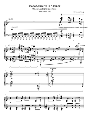 Grieg - Piano Concerto in A minor - Op.16 I. Allegro maestoso - For Piano Solo