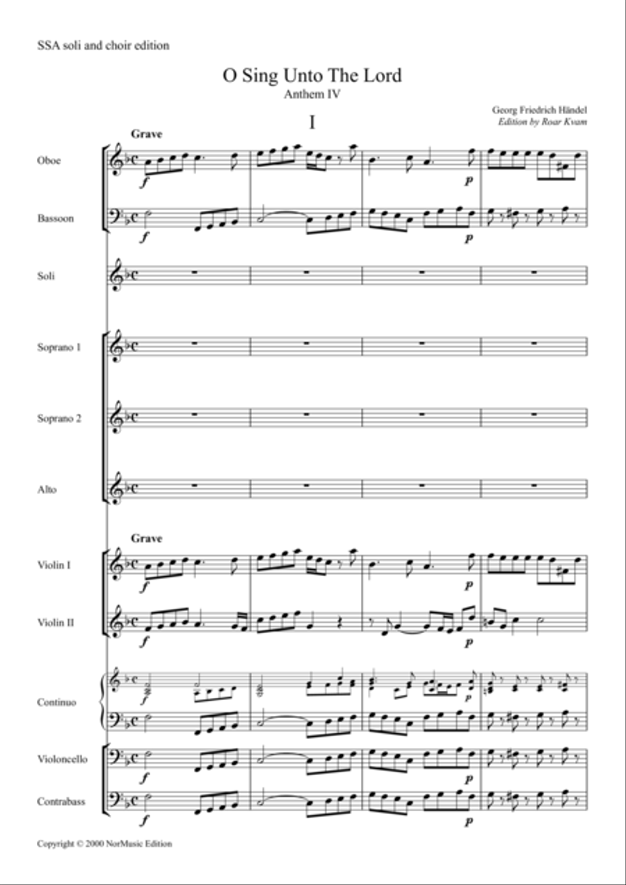 O Sing Unto The Lord, Anthem IV, full score