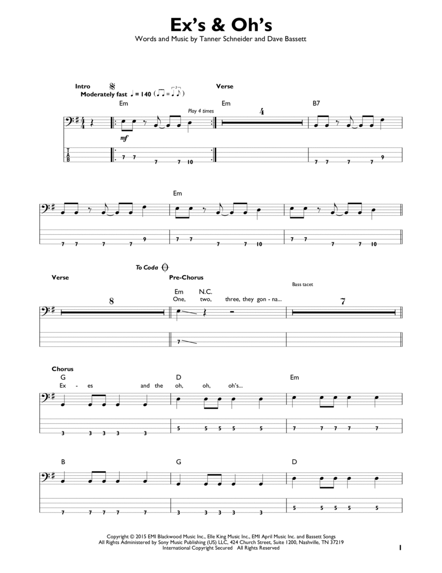 Ex's & Oh's Bass Guitar scores gallery preview page 1