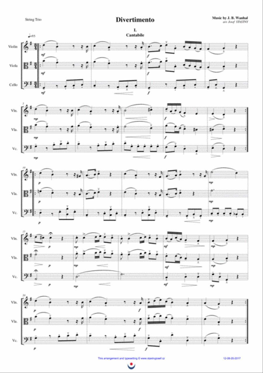 Divertimento (Cantabile, Menuetto, Allegro) String Trio scores gallery preview page 1
