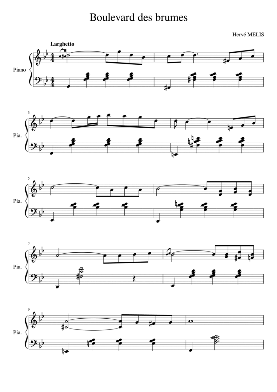 Boulevard des brumes Boulevard des brumes Piano Solo scores gallery preview page 1