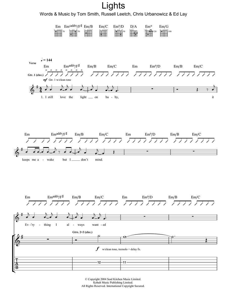 Lights Guitar Tablature scores gallery preview page 1