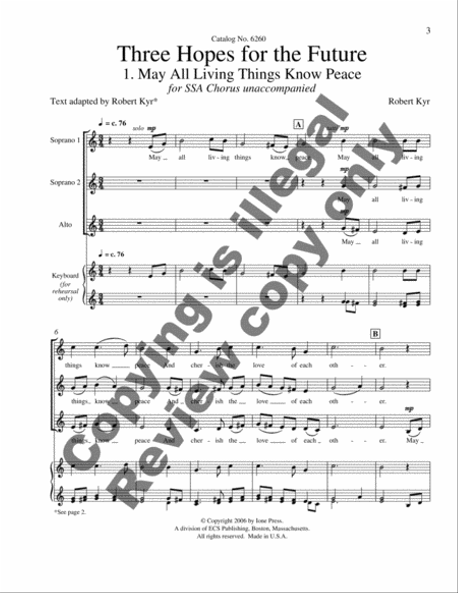 Three Hopes for the Future: 1. May All Living Things Know Peace SSA scores gallery preview page 6
