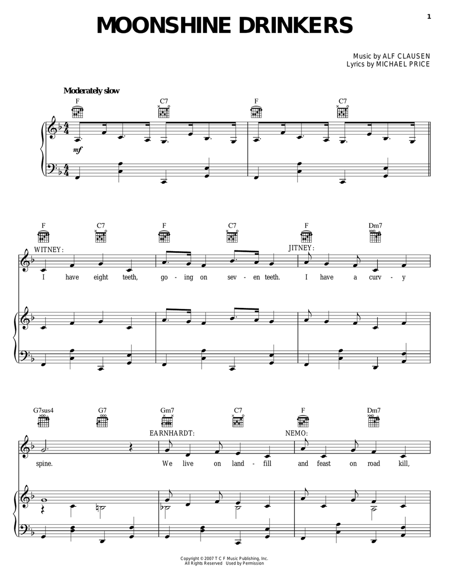 Moonshine Drinkers Piano, Vocal, Guitar scores gallery preview page 1