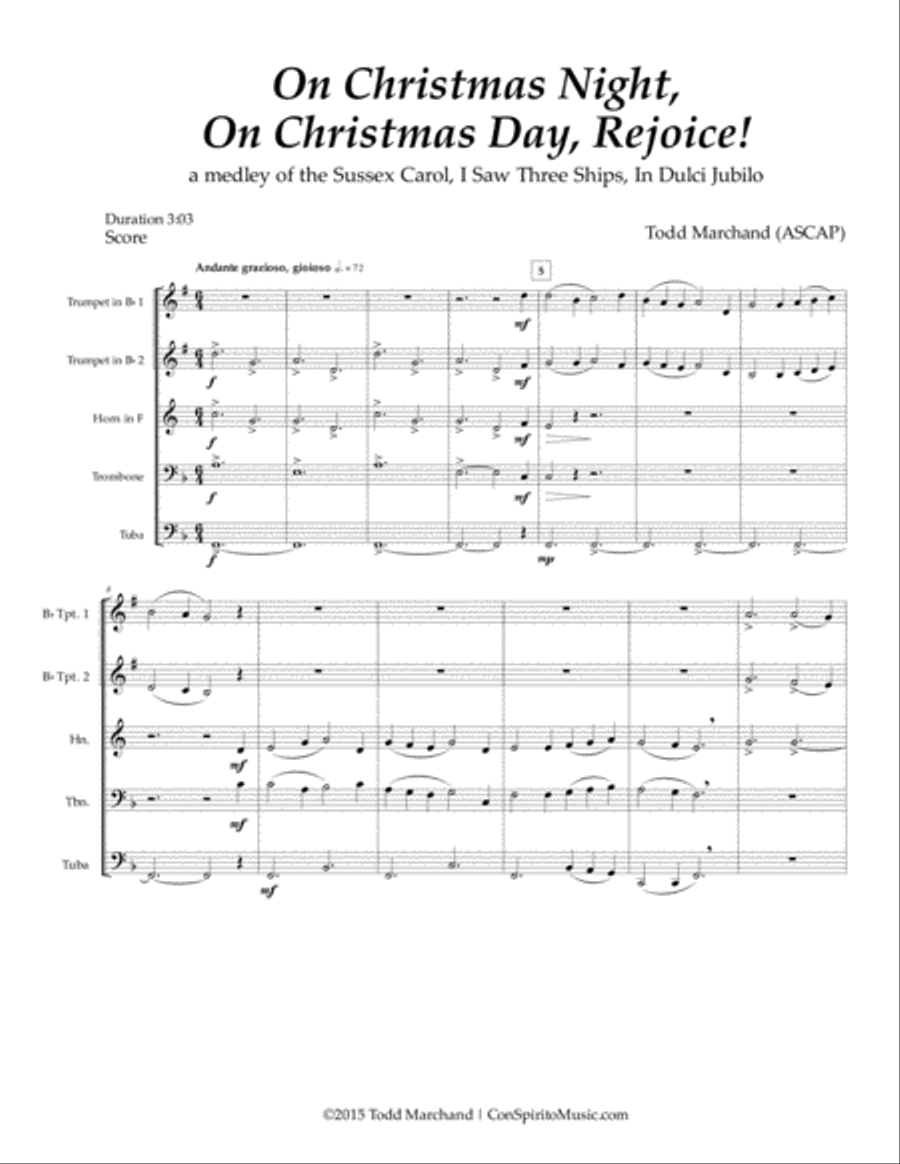 On Christmas Night, On Christmas Day, Rejoice! - brass quintet Brass Quintet scores gallery preview page 2