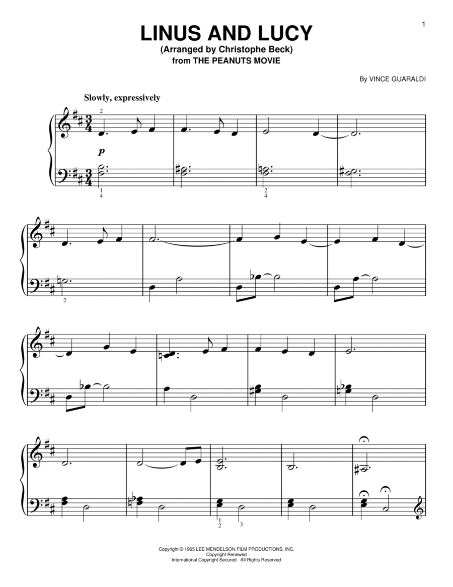 Linus And Lucy Easy Piano scores gallery preview page 1