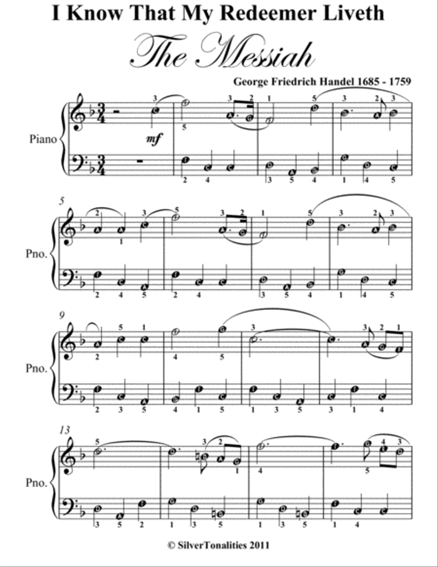 I Know That My Redeemer Liveth the Messiah Easy Piano Sheet Music Easy Piano scores gallery preview page 2