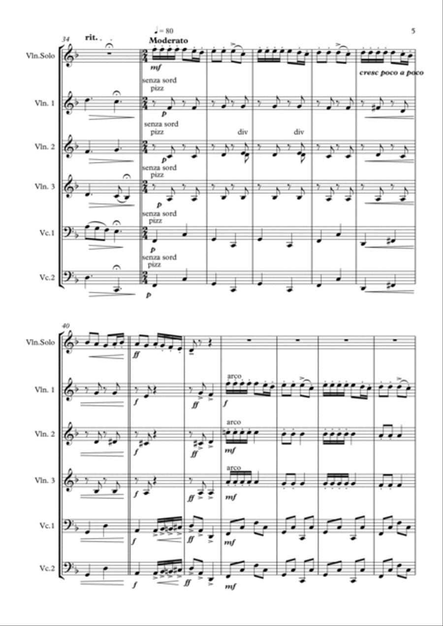 Andante For Solo Violin and Strings (School Arrangement) Chamber Music scores gallery preview page 5