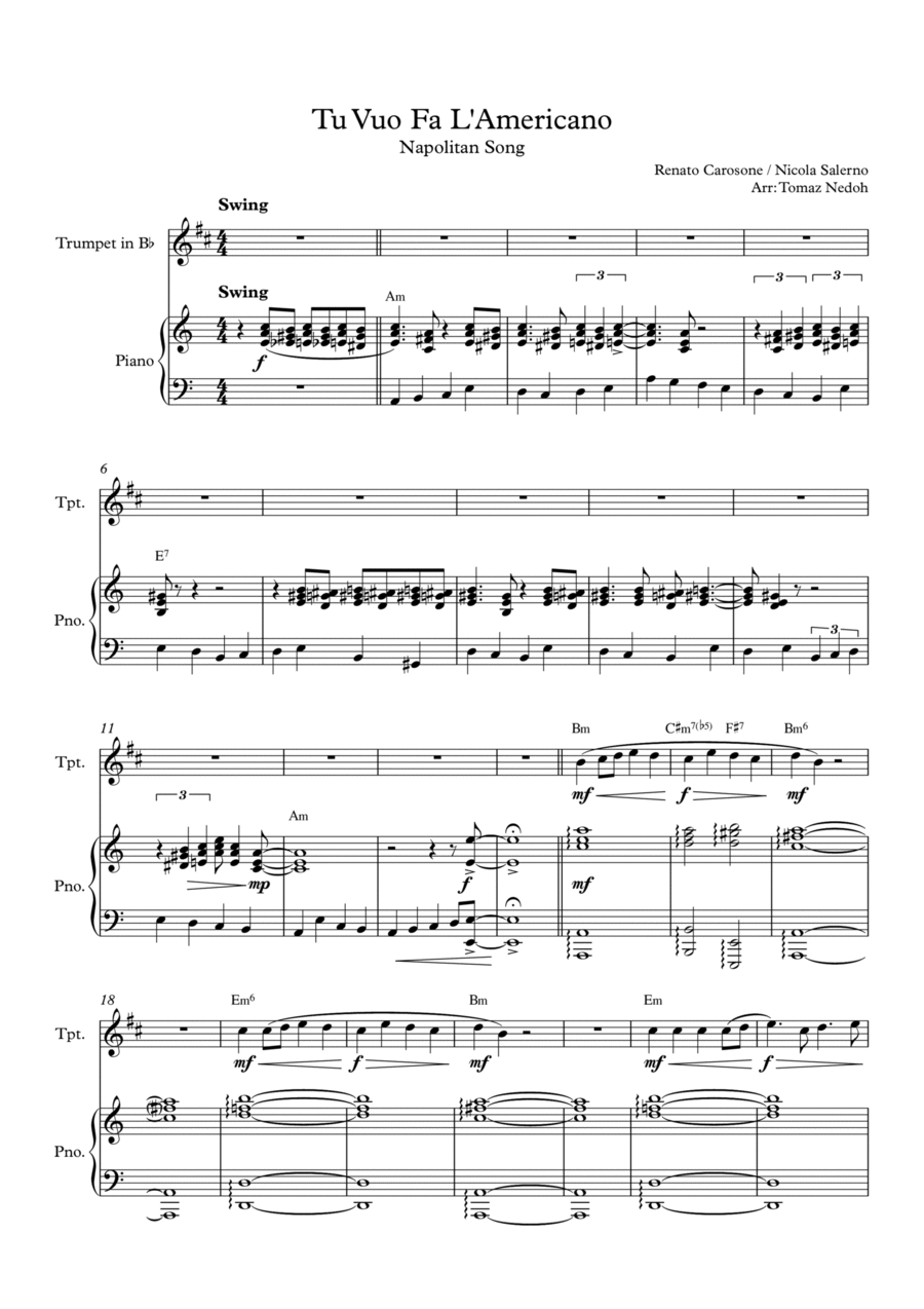 Tu Vuo Fa L'americano Trumpet Solo scores gallery preview page 1