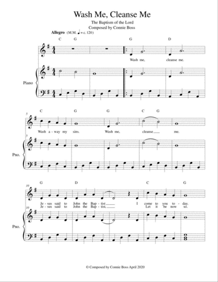 Wash Me, Cleanse Me (The Baptism of Jesus) - solo and piano Piano, Vocal, Guitar scores gallery preview page 1