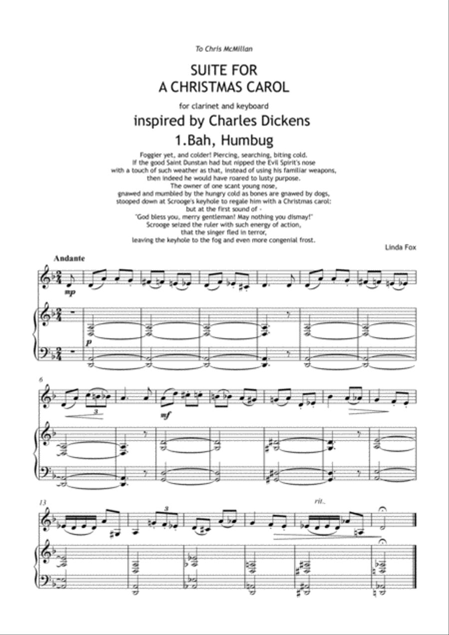 Suite for A Christmas Carol, for Clarinet and piano 1.Bah, Humbug! Clarinet Solo scores gallery preview page 1