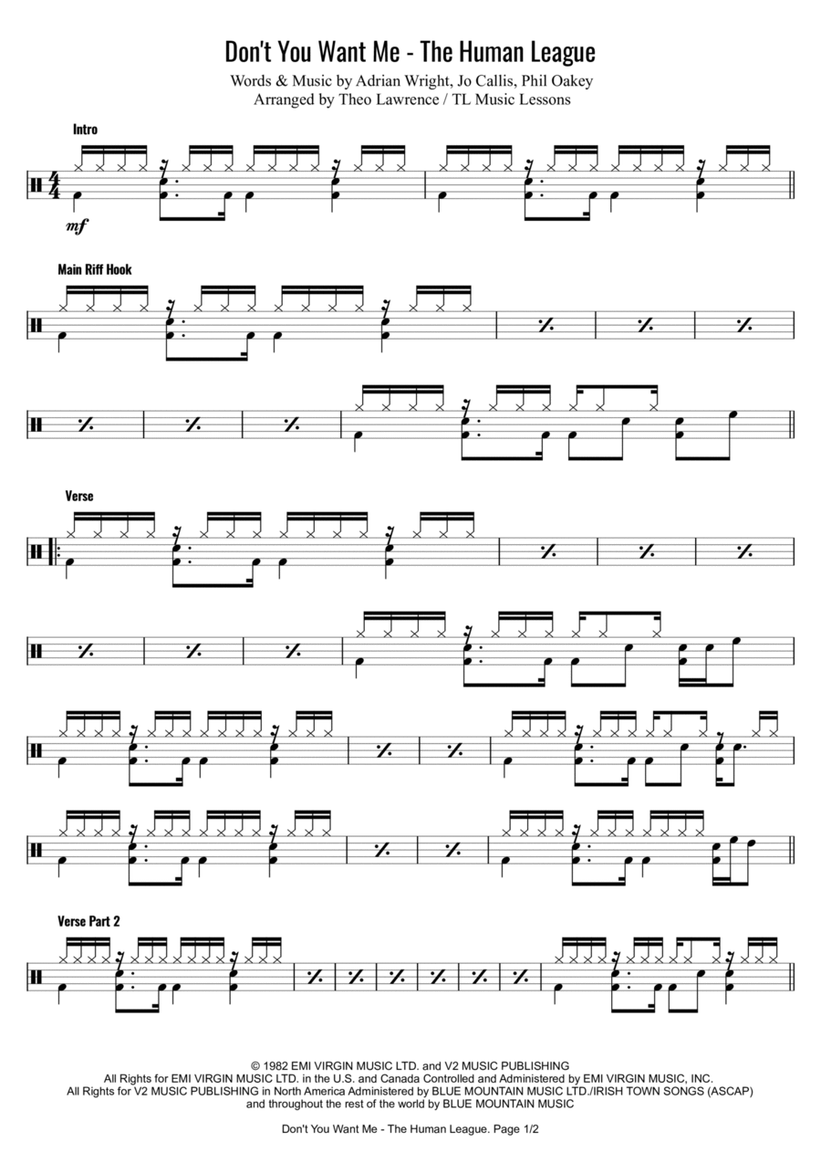 Don't You Want Me Don't You Want Me Drum Set scores gallery preview page 1