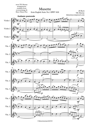 Book cover for Bach - Musette - 3 Violins, Violin Trio, Violin Group