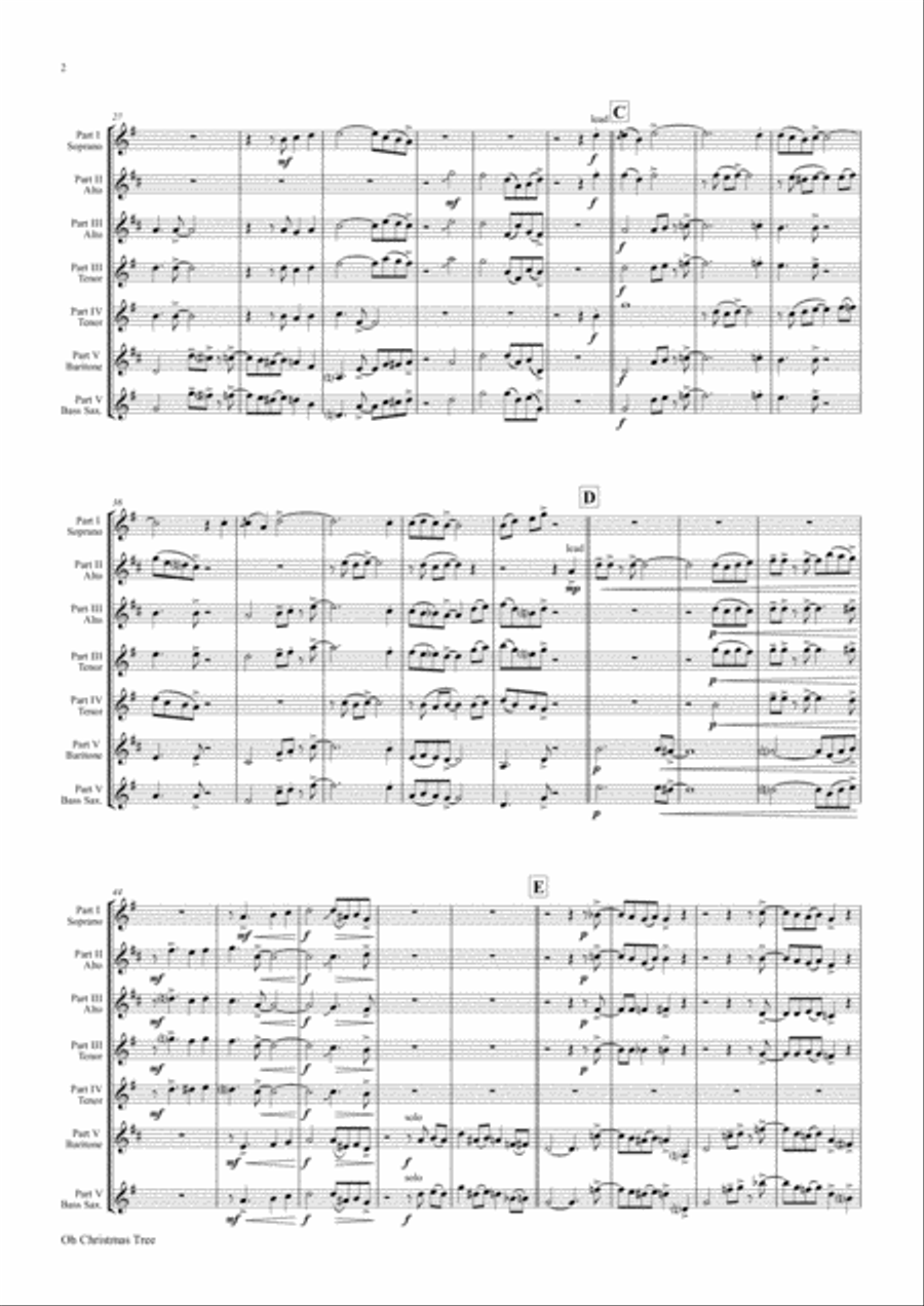 Oh Christmas tree - Oh Tannenbaum - Funky - Saxophone Quintet Saxophone Quintet scores gallery preview page 2