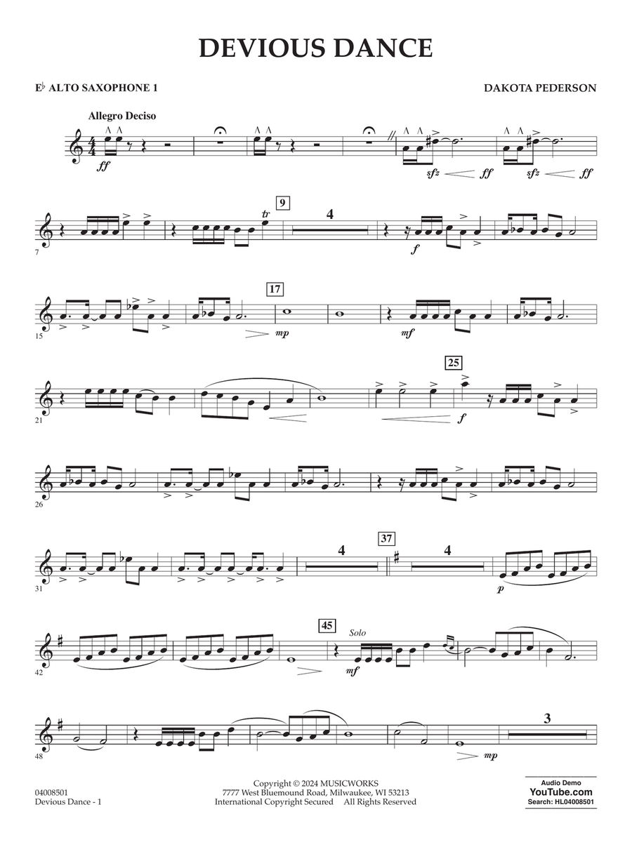 Devious Dance - Eb Alto Saxophone 1 Concert Band scores gallery preview page 1