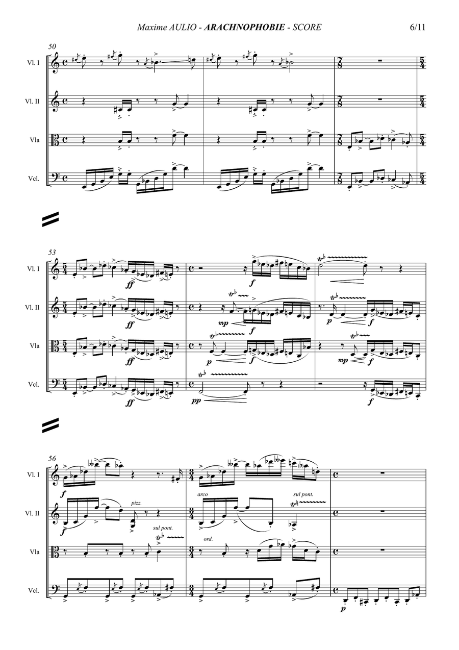 Arachnophobia, for string quartet - score String Quartet scores gallery preview page 6