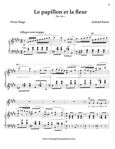 FAURÉ: Le papillon et la fleur, Op. 1 no. 1 (transposed to E major)