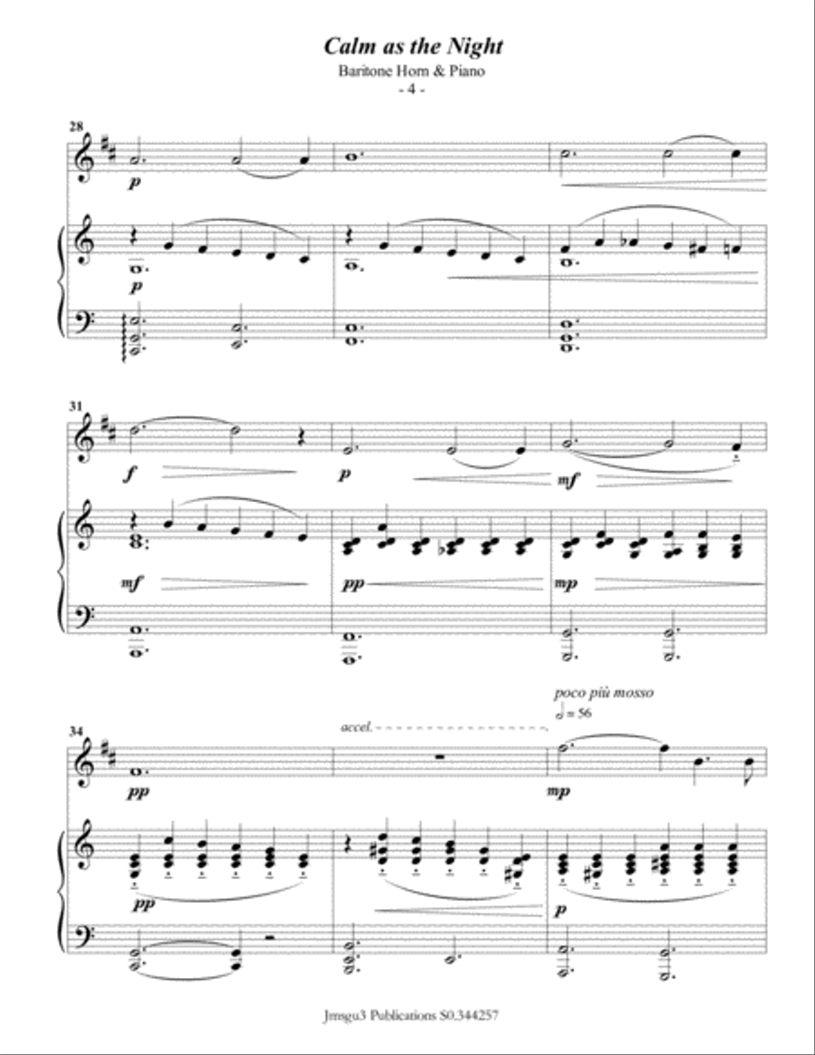 Bohm: Calm as the Night for Baritone Horn & Piano Baritone Horn scores gallery preview page 4