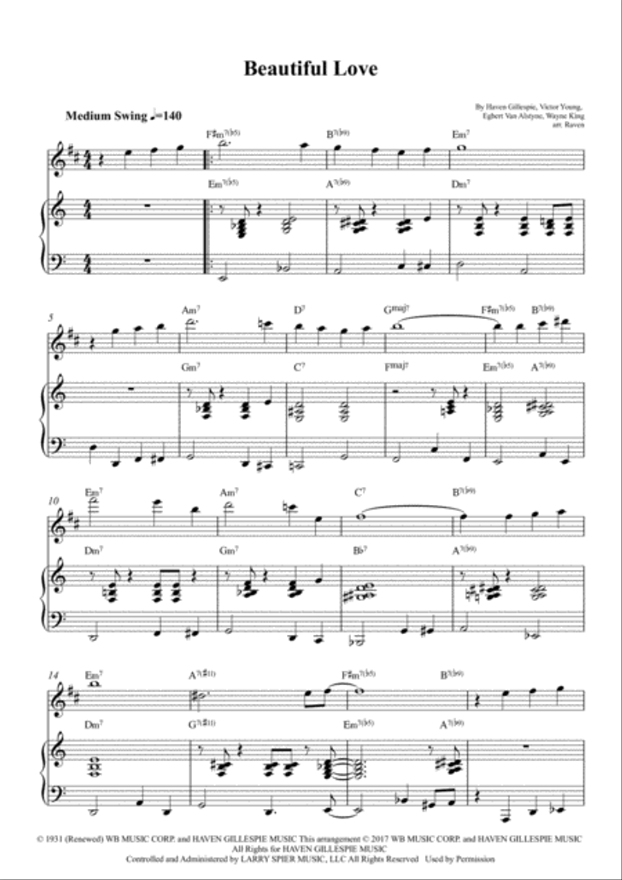 Beautiful Love Tenor Saxophone scores gallery preview page 1
