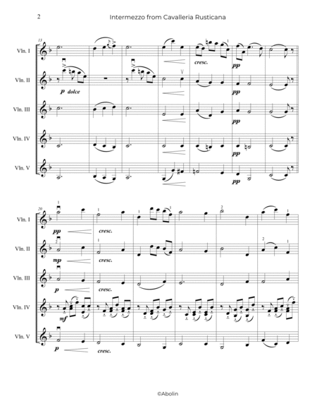 Mascagni: Intermezzo from Cavalleria Rusticana - 5 Violins image number null