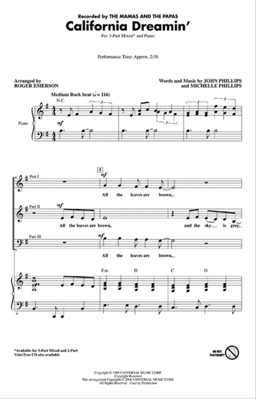 California Dreamin' California Dreamin' Choir scores gallery preview page 2