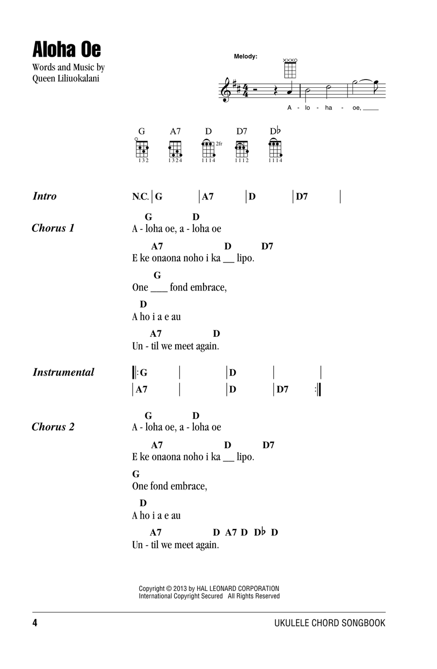 Aloha Oe Ukulele scores gallery preview page 1