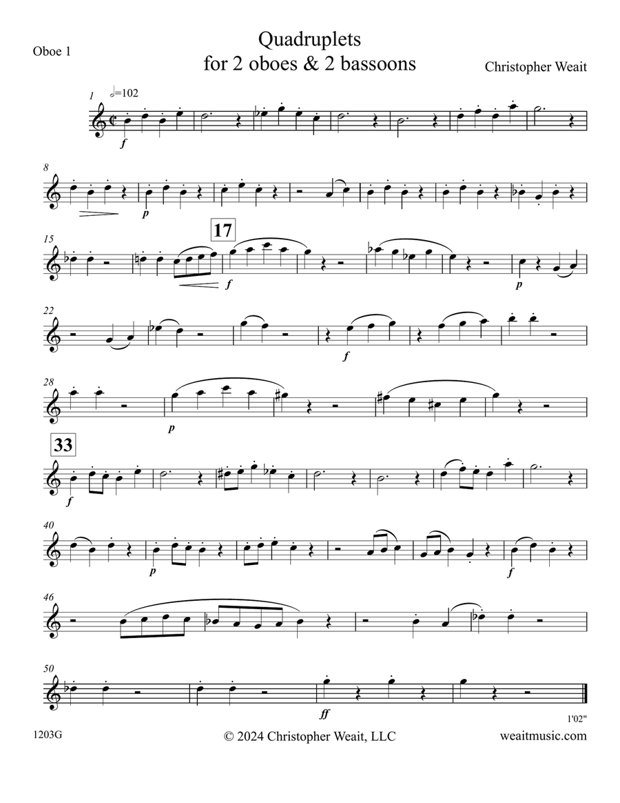 Quadruplets for 2 oboes & 2 bassoons (1'15) Woodwind Quartet scores gallery preview page 4