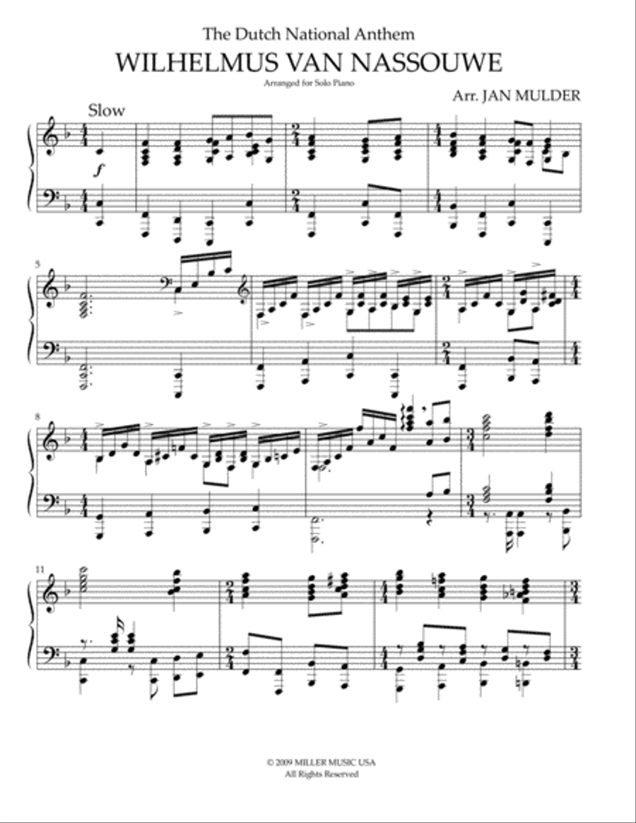 Wilhelmus Van Nassouwe Piano Solo scores gallery preview page 1