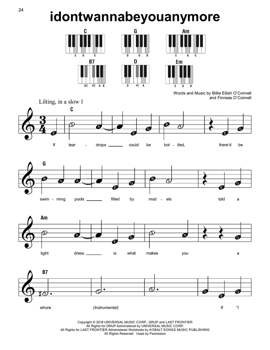 idontwannabeyouanymore Easy Piano scores gallery preview page 1