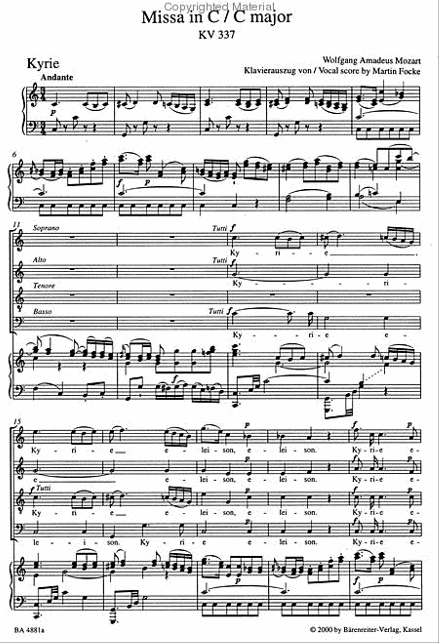 Missa C major, KV 337 'Missa solemnis' 4-Part scores gallery preview page 3