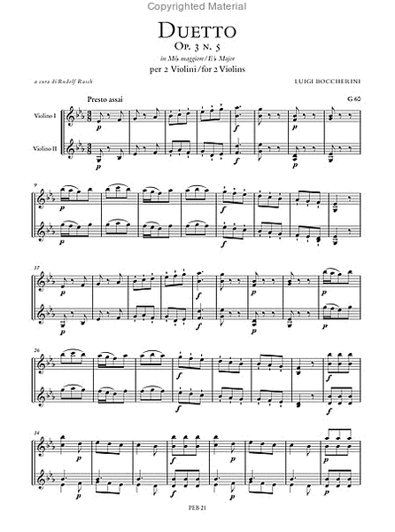 Duetto Op. 3 No. 5 (G 60) in E flat Major for 2 Violins