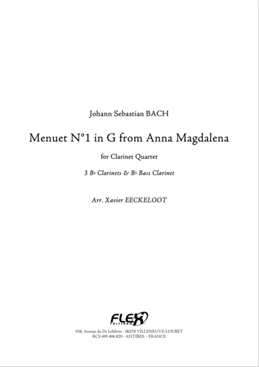 Menuet in G from Anna Magdalena Notebook Clarinet Quartet scores gallery preview page 1