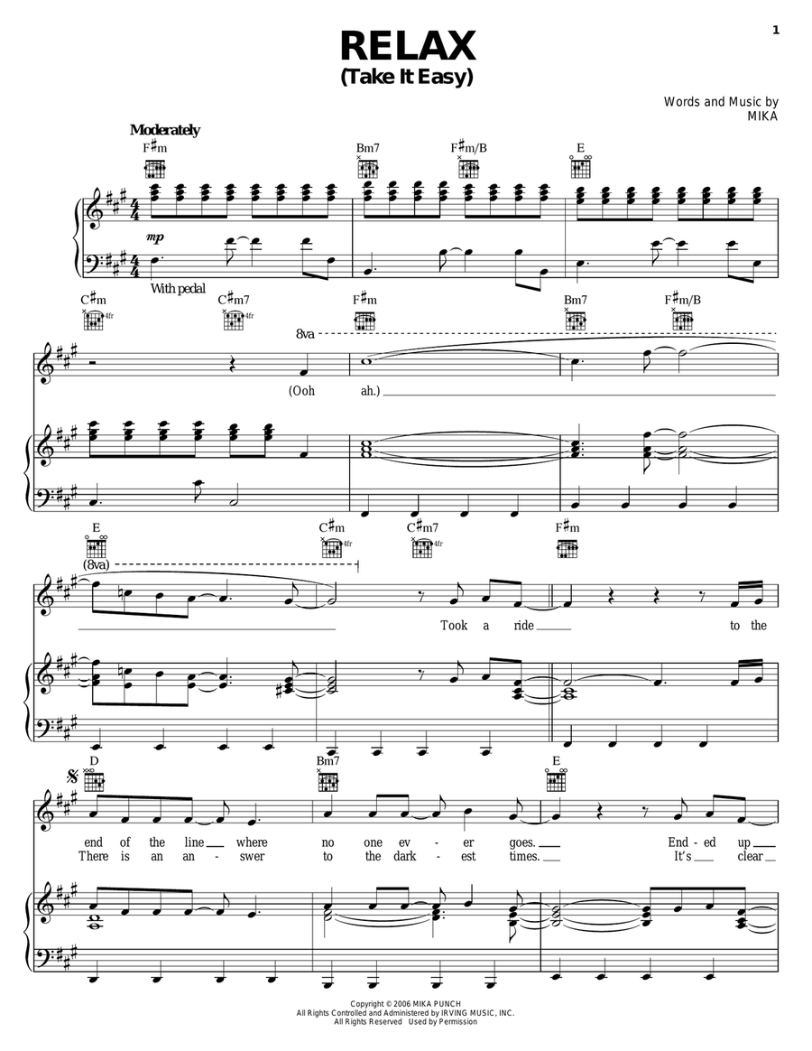 Relax (Take It Easy) Piano, Vocal, Guitar scores gallery preview page 1