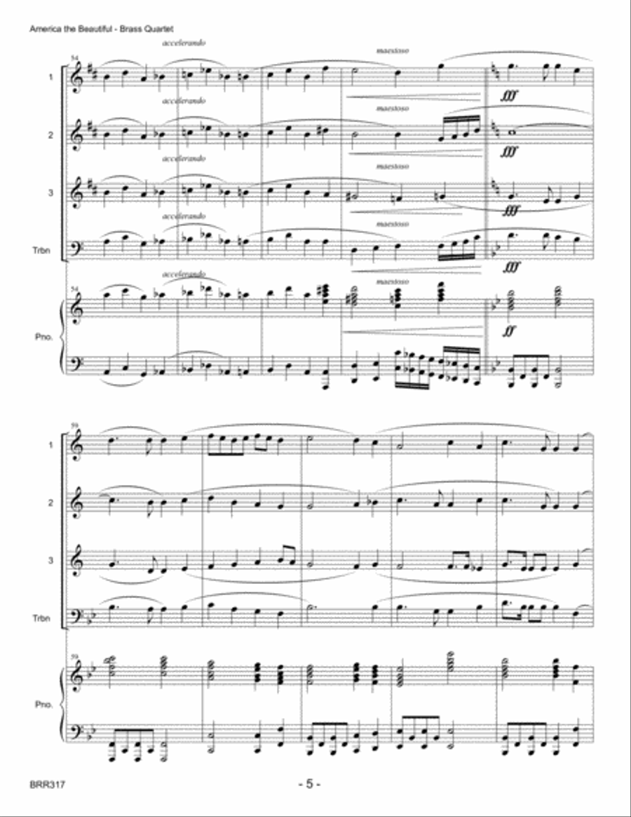 AMERICA THE BEAUTIFUL - BRASS QUARTET with optional Piano Brass Quartet scores gallery preview page 5